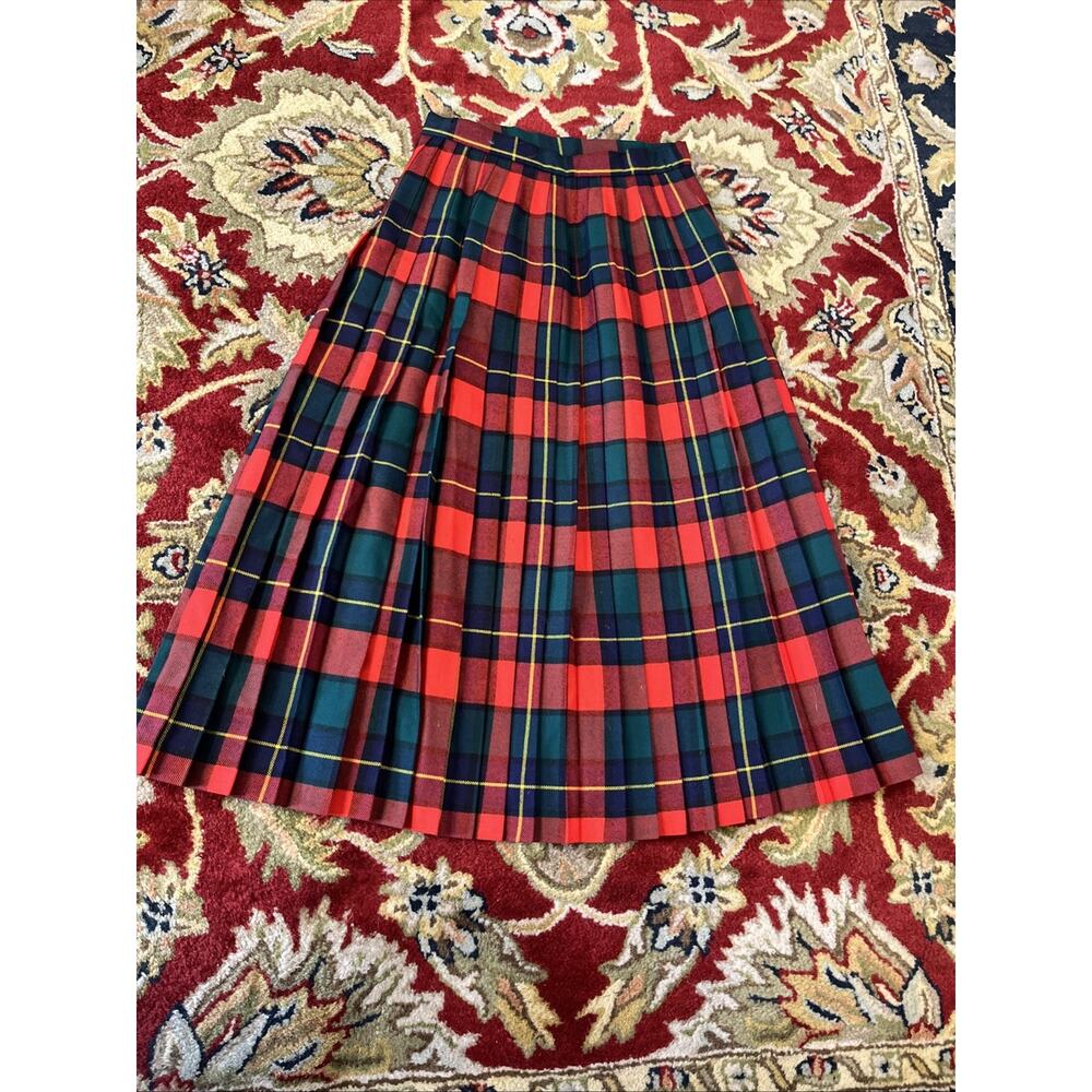 Vintage 100% Wool Skirt Women's M 8/10 Plaid Pleated Midi Maxi Tartan Lot Of 2 - Picture 4 of 14